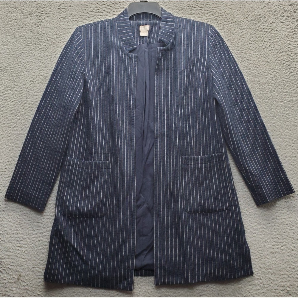 Chico's Blazer Jacket Womens 12/14 Multi Pinstripe Long Sleeve Slit Open Front